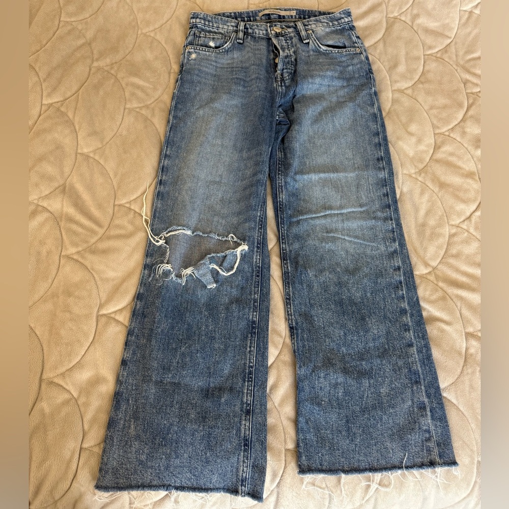 Hudson Distressed wide/straight leg jeans